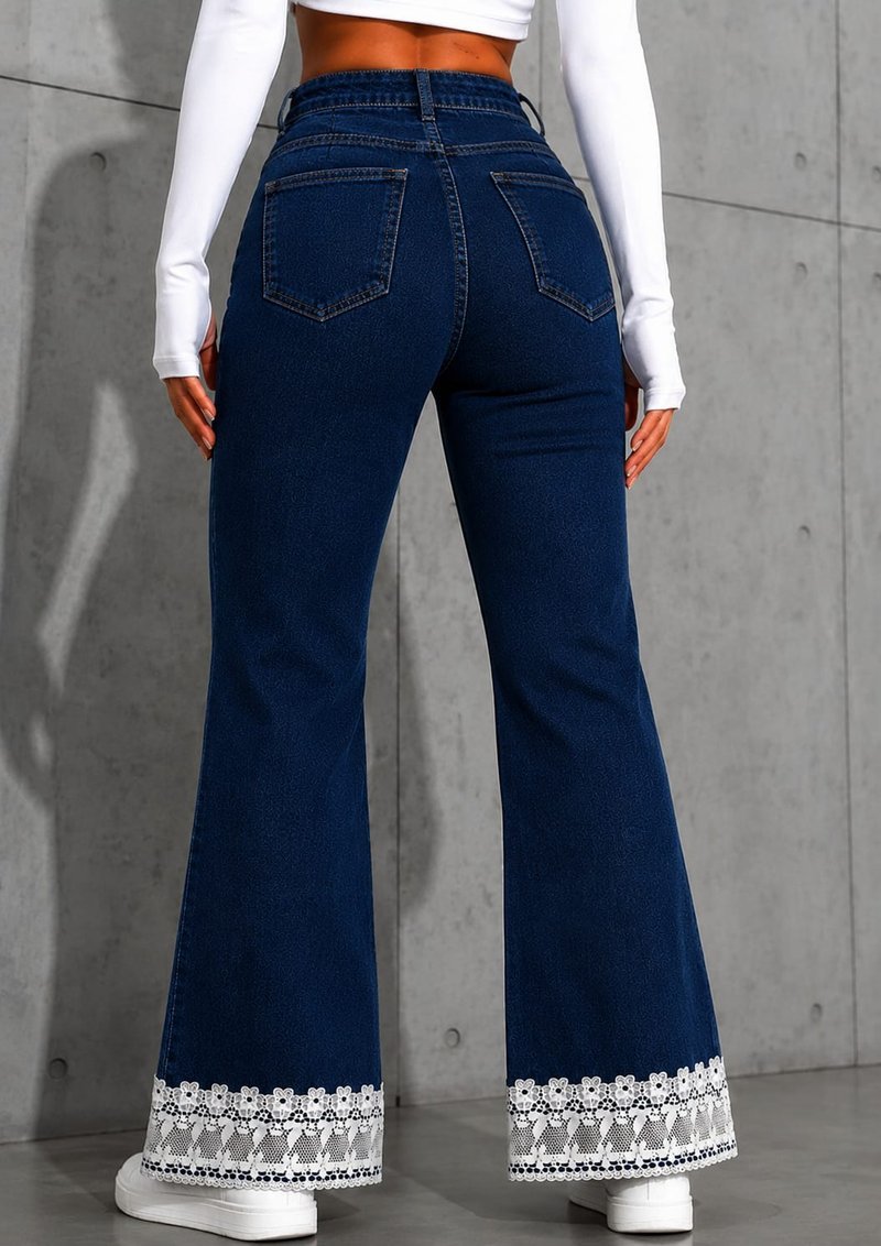 Lace-Hem Flare Jeans