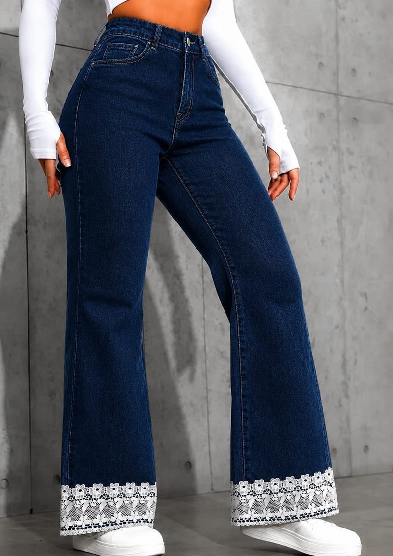 Lace-Hem Flare Jeans