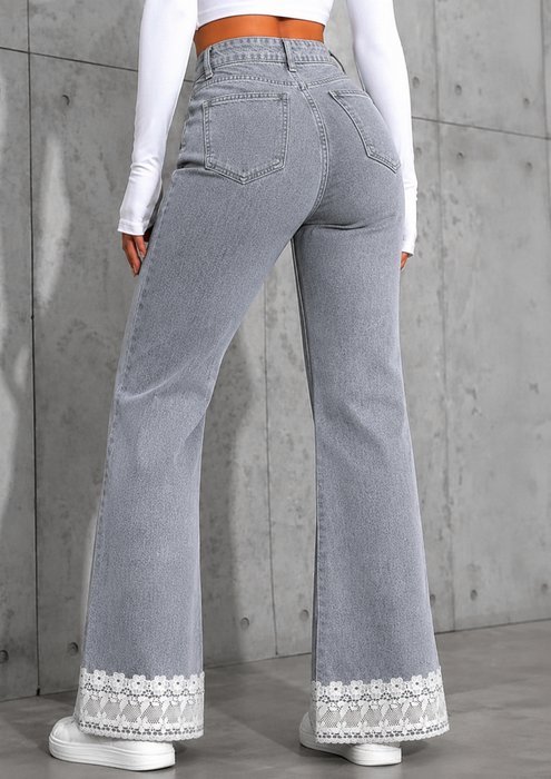 Lace-Hem Flare Jeans - back
